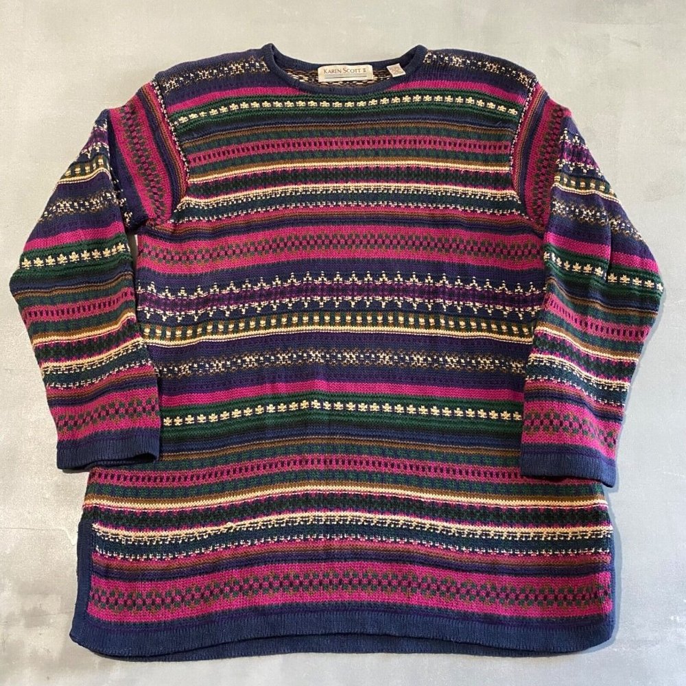 Vintage‎ Karen Scott II Sweater Plus 1x colorful knit long sleeve hong kong